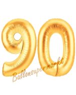 Zahl 90, Gold, Luftballons aus Folie zum 90. Geburtstag