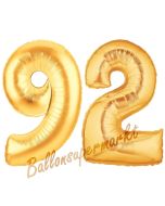 Zahl 92, Gold, Luftballons aus Folie zum 92. Geburtstag, 100 cm, inklusive Helium
