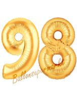 Zahl 98, Gold, Luftballons aus Folie zum 98. Geburtstag, 100 cm, inklusive Helium