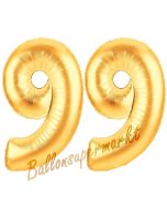 Zahl 99, Gold, Luftballons aus Folie zum 99. Geburtstag, 100 cm, inklusive Helium