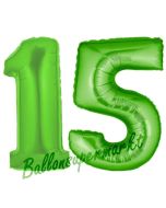 Zahl 15 Grün, Luftballons aus Folie zum 15. Geburtstag, 100 cm, inklusive Helium