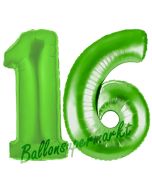 Zahl 16 Grün, Luftballons aus Folie zum 16. Geburtstag, 100 cm, inklusive Helium