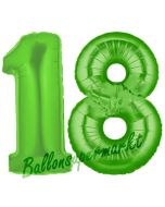 Zahl 18 Grün, Luftballons aus Folie zum 18. Geburtstag, 100 cm, inklusive Helium
