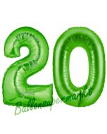 Zahl 20 Grün, Luftballons aus Folie zum 20. Geburtstag, 100 cm, inklusive Helium