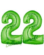 Zahl 22 Grün, Luftballons aus Folie zum 22. Geburtstag, 100 cm, inklusive Helium