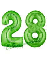 Zahl 28 Grün, Luftballons aus Folie zum 28. Geburtstag, 100 cm, inklusive Helium