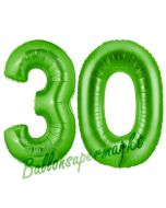 Zahl 30 Grün, Luftballons aus Folie zum 30. Geburtstag, 100 cm, inklusive Helium