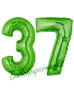 Zahl 37 Grün, Luftballons aus Folie zum 37. Geburtstag, 100 cm, inklusive Helium