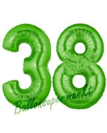 Zahl 38 Grün, Luftballons aus Folie zum 38. Geburtstag, 100 cm, inklusive Helium