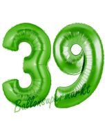 Zahl 39 Grün, Luftballons aus Folie zum 39. Geburtstag, 100 cm, inklusive Helium