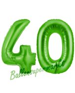 Zahl 40 Grün, Luftballons aus Folie zum 40. Geburtstag, 100 cm, inklusive Helium