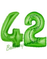 Zahl 42 Grün, Luftballons aus Folie zum 42. Geburtstag, 100 cm, inklusive Helium
