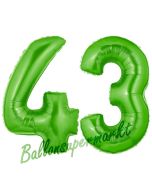 Zahl 43 Grün, Luftballons aus Folie zum 43. Geburtstag, 100 cm, inklusive Helium