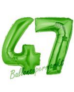 Zahl 47 Grün, Luftballons aus Folie zum 47. Geburtstag, 100 cm, inklusive Helium