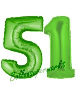 Zahl 51, Grün, Luftballons aus Folie zum 51. Geburtstag, 100 cm, inklusive Helium