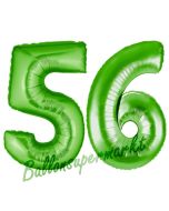 Zahl 56, Grün, Luftballons aus Folie zum 56. Geburtstag, 100 cm, inklusive Helium