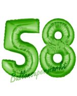 Zahl 58, Grün, Luftballons aus Folie zum 58. Geburtstag, 100 cm, inklusive Helium