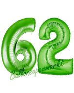 Zahl 62, Grün, Luftballons aus Folie zum 62. Geburtstag, 100 cm, inklusive Helium