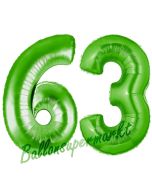 Zahl 63, Grün, Luftballons aus Folie zum 63. Geburtstag, 100 cm, inklusive Helium