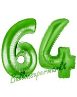 Zahl 64, Grün, Luftballons aus Folie zum 64. Geburtstag, 100 cm, inklusive Helium