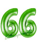 Zahl 66, Grün, Luftballons aus Folie zum 66. Geburtstag, 100 cm, inklusive Helium