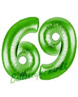 Zahl 69, Grün, Luftballons aus Folie zum 69. Geburtstag, 100 cm, inklusive Helium