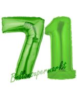 Zahl 71, Grün, Luftballons aus Folie zum 71. Geburtstag, 100 cm, inklusive Helium