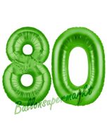 Zahl 80 Grün, Luftballons aus Folie zum 80. Geburtstag, 100 cm, inklusive Helium