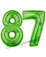 Zahl 87 Grün Luftballons aus Folie zum 87. Geburtstag, 100 cm, inklusive Helium