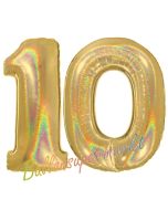 Zahl 10, Holografisch, Gold, Luftballons aus Folie zum 10. Geburtstag, 100 cm, inklusive Helium