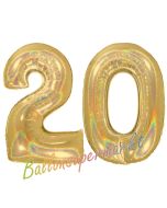 Zahl 20, Holografisch, Gold, Luftballons aus Folie zum 20. Geburtstag, 100 cm, inklusive Helium