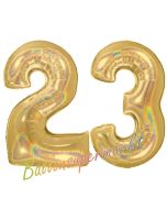 Zahl 23, holografisch, Gold, Luftballons aus Folie zum 23. Geburtstag, 100 cm, inklusive Helium