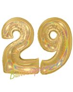 Zahl 29, holografisch, Gold, Luftballons aus Folie zum 29. Geburtstag, 100 cm, inklusive Helium