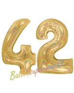 Zahl 42, holografisch, Gold, Luftballons aus Folie zum 42. Geburtstag, 100 cm, inklusive Helium
