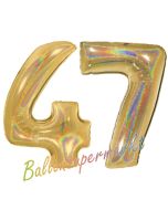 Zahl 47, holografisch, Gold, Luftballons aus Folie zum 47. Geburtstag, 100 cm, inklusive Helium