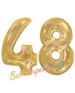 Zahl 48, holografisch, Gold, Luftballons aus Folie zum 48. Geburtstag, 100 cm, inklusive Helium