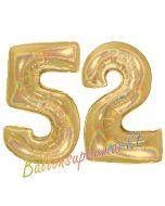 Zahl 52, holografisch, Gold, Luftballons aus Folie zum 52. Geburtstag, 100 cm, inklusive Helium