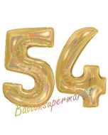 Zahl 54, holografisch, Gold, Luftballons aus Folie zum 54. Geburtstag, 100 cm, inklusive Helium