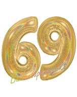 Zahl 69, holografisch, Gold, Luftballons aus Folie zum 69. Geburtstag, 100 cm, inklusive Helium