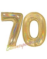 Zahl 70, holografisch, Gold, Luftballons aus Folie zum 70. Geburtstag, 100 cm, inklusive Helium