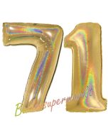 Zahl 71, holografisch, Gold, Luftballons aus Folie zum 71. Geburtstag, 100 cm, inklusive Helium