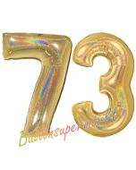 Zahl 73, holografisch, Gold, Luftballons aus Folie zum 73. Geburtstag, 100 cm, inklusive Helium