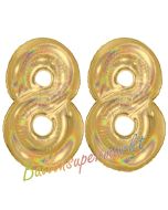 Zahl 88, holografisch, Gold, Luftballons aus Folie zum 88. Geburtstag, 100 cm, inklusive Helium