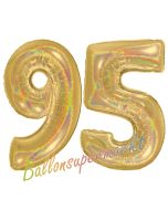 Zahl 95, holografisch, Gold, Luftballons aus Folie zum 95. Geburtstag, 100 cm, inklusive Helium