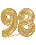 Zahl 98, holografisch, Gold, Luftballons aus Folie zum 98. Geburtstag, 100 cm, inklusive Helium