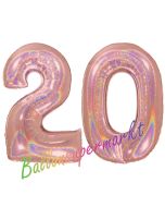 Zahl 20, holografisch, Rosegold, Luftballons aus Folie zum 20. Geburtstag, 100 cm, inklusive Helium