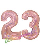 Zahl 23, holografisch, Rosegold, Luftballons aus Folie zum 23. Geburtstag, 100 cm, inklusive Helium