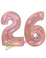 Zahl 26, holografisch, Rosegold, Luftballons aus Folie zum 26. Geburtstag, 100 cm, inklusive Helium