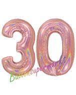Zahl 30, holografisch, Rosegold, Luftballons aus Folie zum 30. Geburtstag, 100 cm, inklusive Helium
