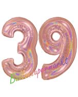 Zahl 39, holografisch, Rosegold, Luftballons aus Folie zum 39. Geburtstag, 100 cm, inklusive Helium